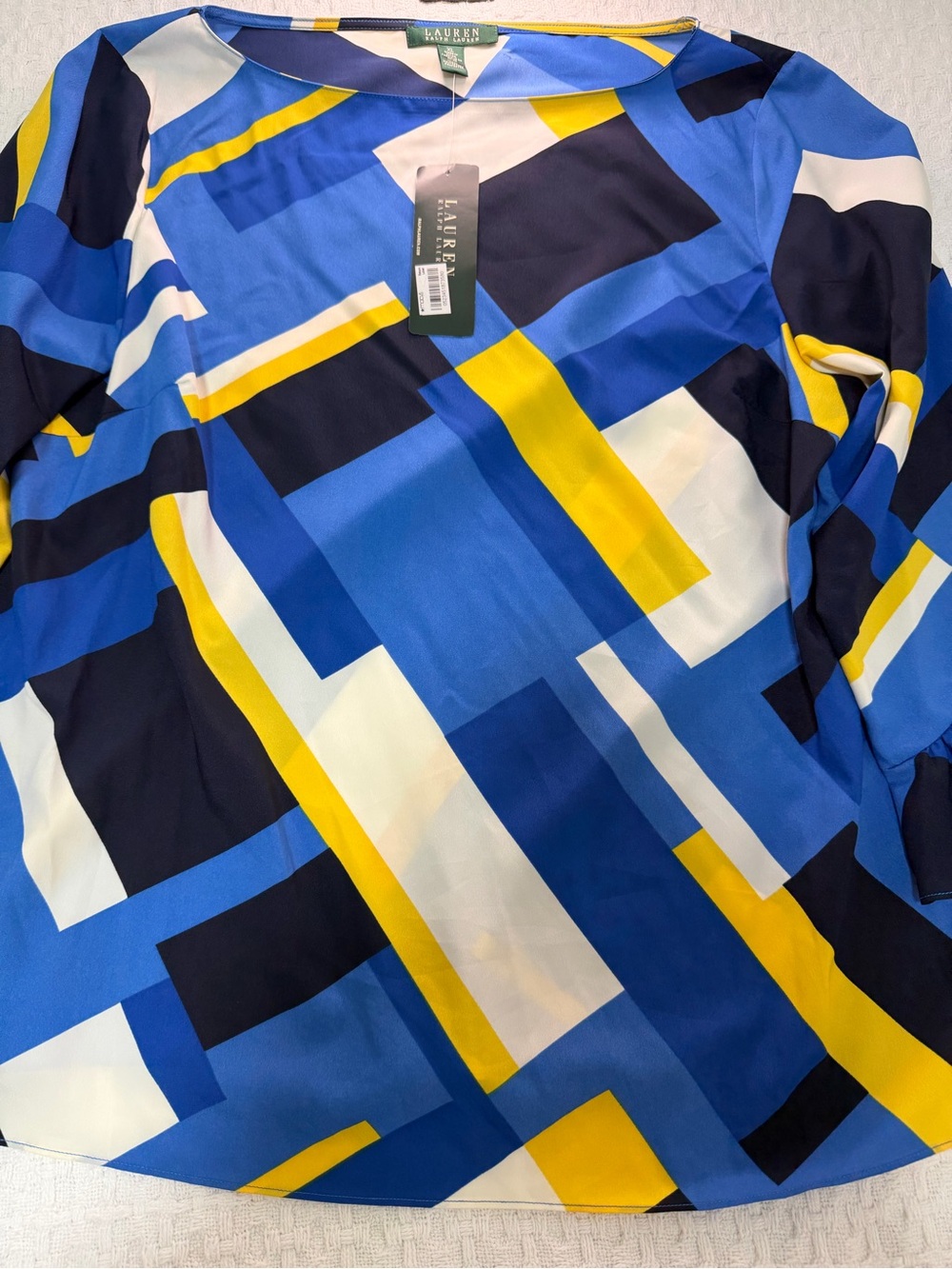 Ralph Lauren Blue, Navy, Yellow & White Geometric Blouse